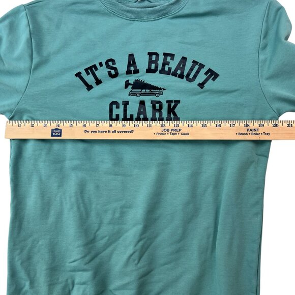 "IT'S A BEAUT CLARK" Christmas Long Sleeve Sweatshirt Teal Size M - Picture 6 of 6